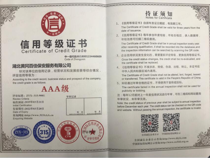 信用等级证书